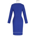 Kate Kasin Mujeres Contraste Colores Hips-Wrapped Bodycon Wear to Work Vestido de manga larga lápiz KK000399-2